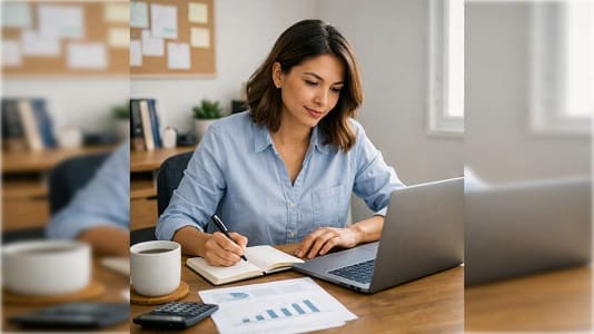 Mujer trabajando en su oficina en